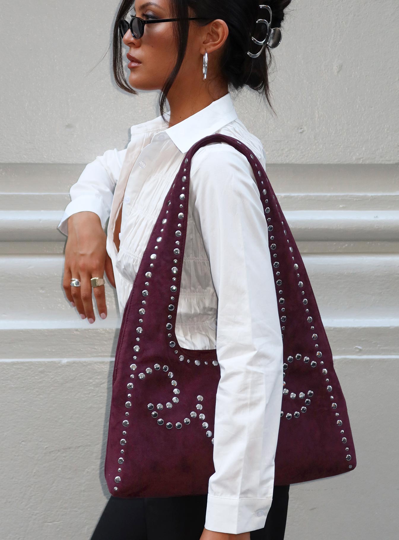 Lemoni-Faux-Suede-Stud-Bag-Burgundy