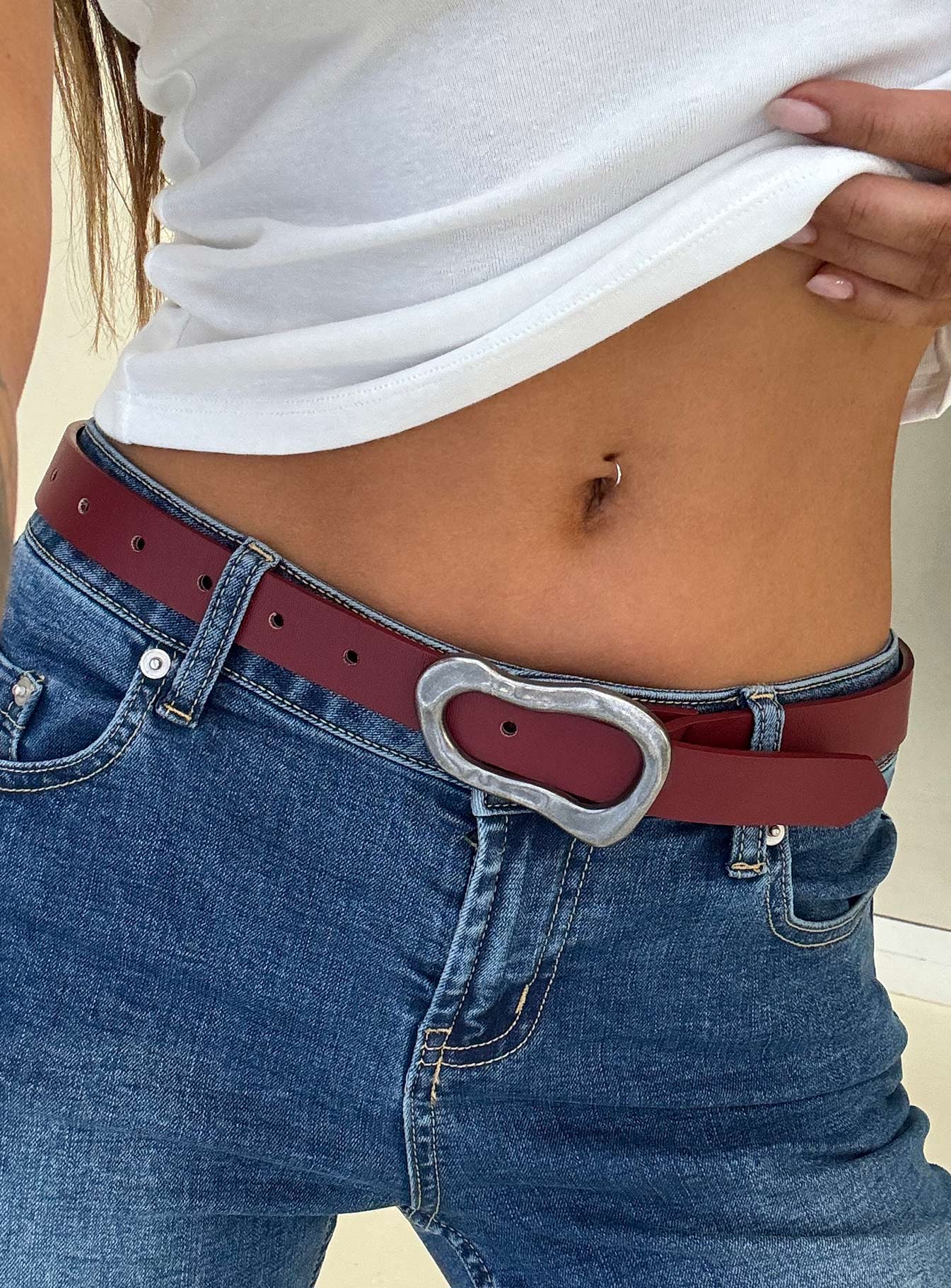 Leto-Belt-Burgundy-Silver