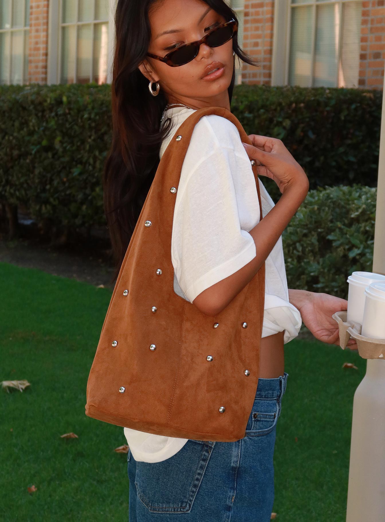 Stellah-Studded-Faux-Suede-Bag-Brown-CATHERO