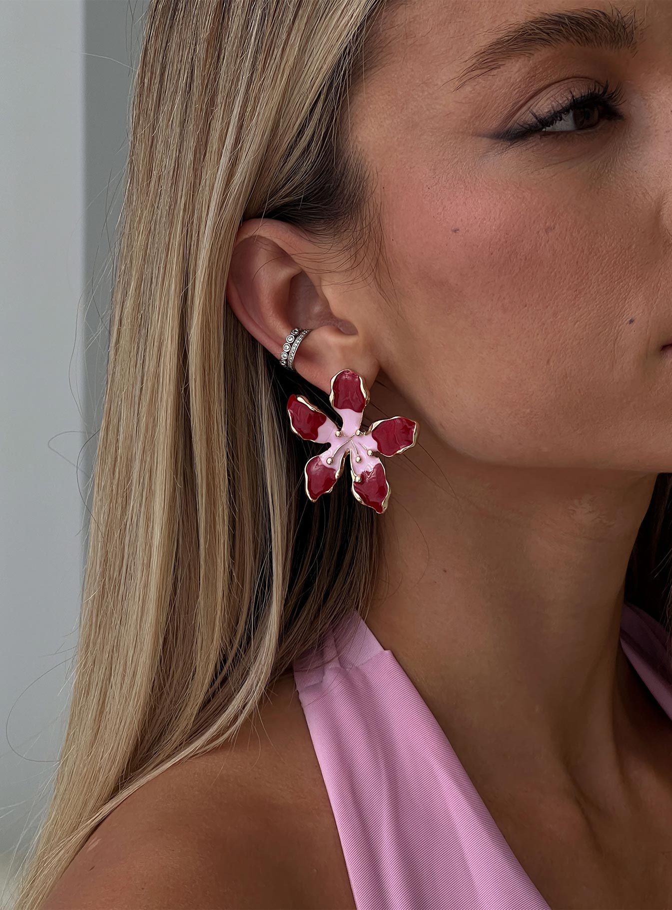 Ysabelle-Flower-Earrings-Pink-Red