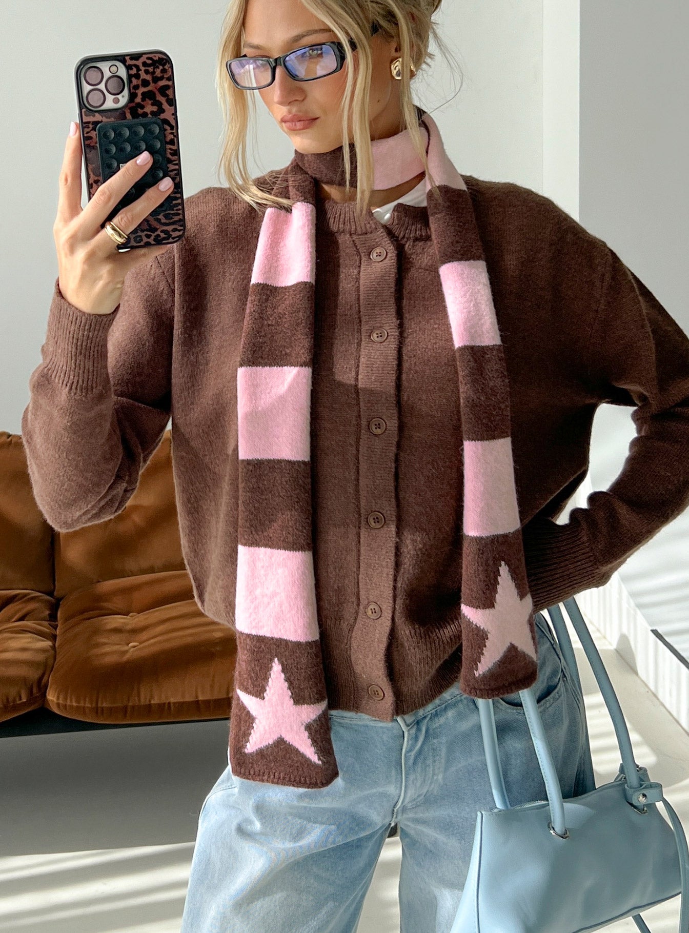 abelia-star-graphic-scarf-brown-pink-stripe